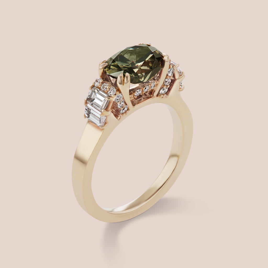 Custom Grey Diamond / Chameleon Green Diamond Engagement Ring