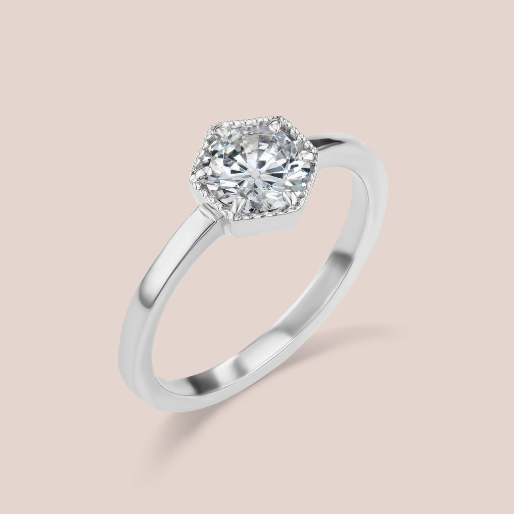 Custom Vintage Inspired Diamond Engagement Ring in Hexagon Milgrain Setting