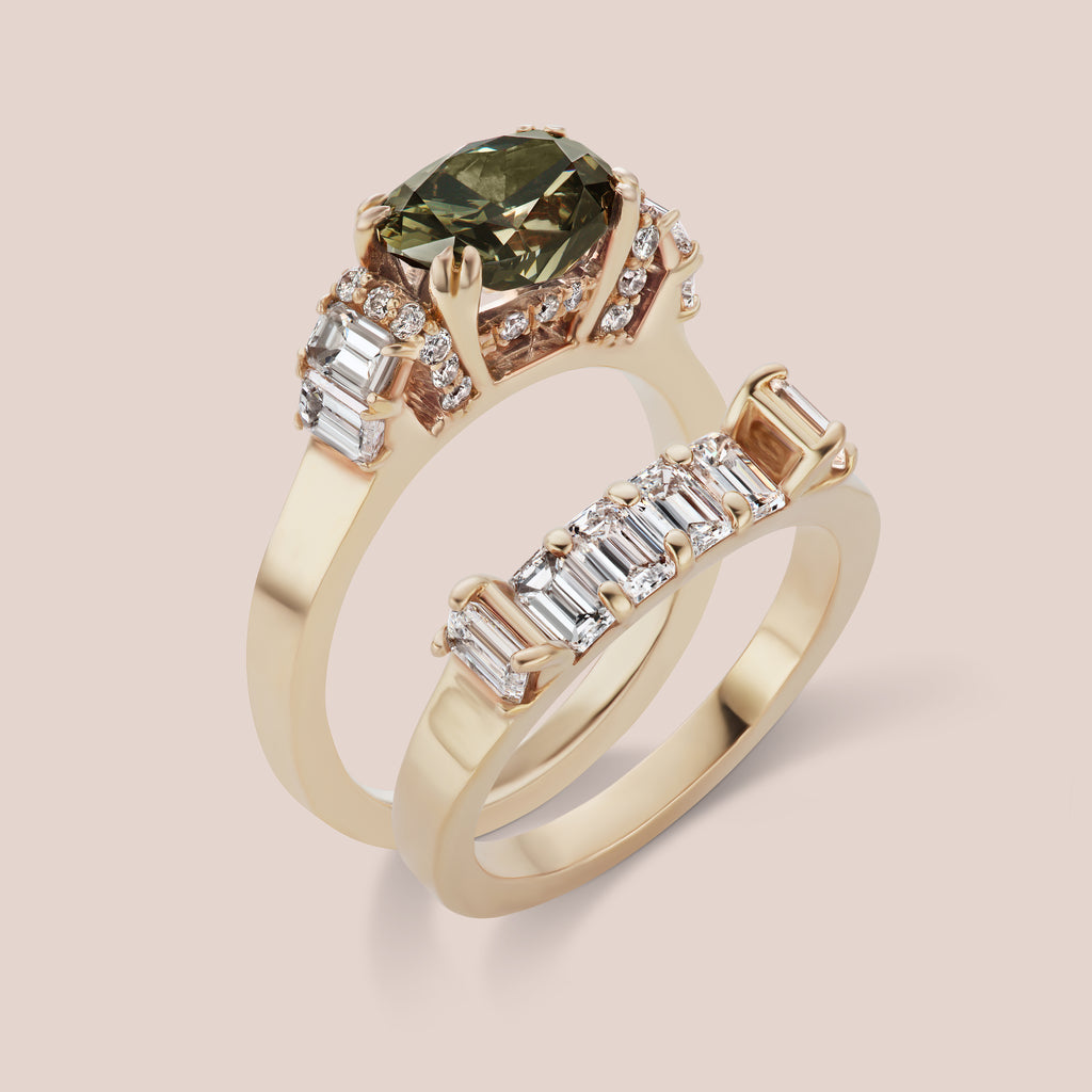 Custom Grey Diamond Engagement Ring and Wedding Band Set