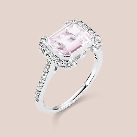 "Erte" - Emerald Cut Morganite Engagement Ring